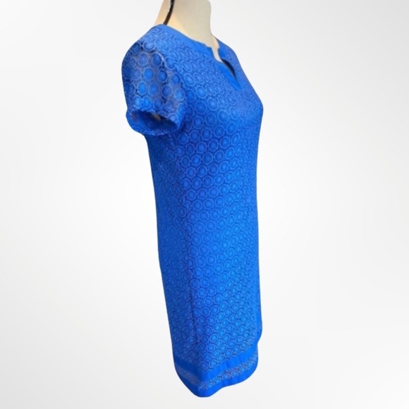 Isaac Mizrahi Live Short Sleeve Blue Eyelet Lace Sheath Dress Size XS - Picture 4 of 7